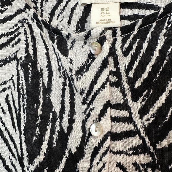 Cynthia Rowley 1X Linen Palm Print Roll Tab Sleeves Mother of Pearl Buttons Top - Picture 6 of 16